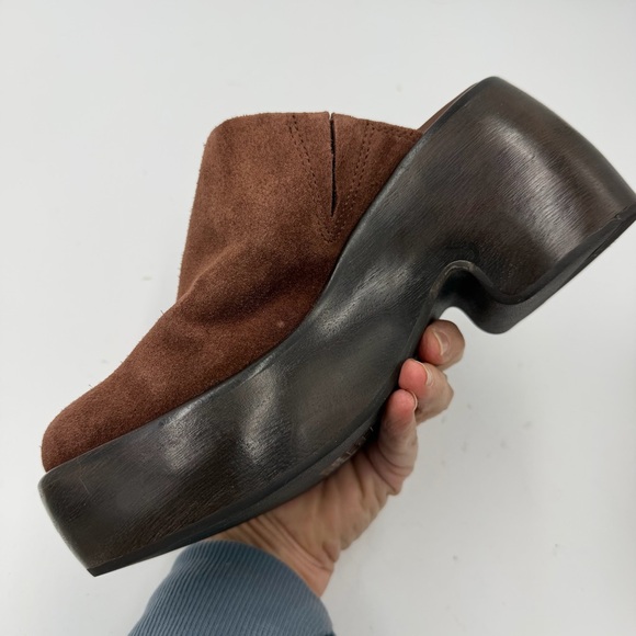 Everlane Dark Umber Brown Suede Wooden Puffa Platform Clog 5 - Picture 7 of 14